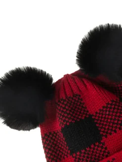 Sale Retro Stage Red & Black Plaid Hairball Knitted Parent Hat