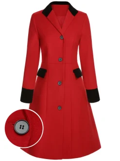 Outlet Retro Stage 1950s Lapel Button Pocket Coat Red & Black