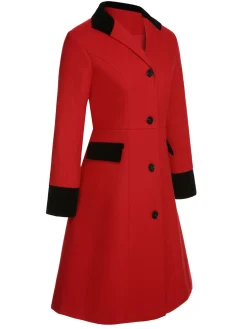 Outlet Retro Stage 1950s Lapel Button Pocket Coat Red & Black