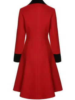 Outlet Retro Stage 1950s Lapel Button Pocket Coat Red & Black
