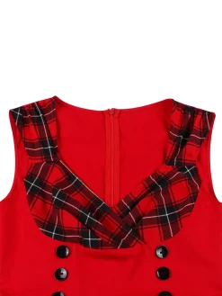 Fashion Retro Stage Red & Black 1950s Plaid V-Neck Dress