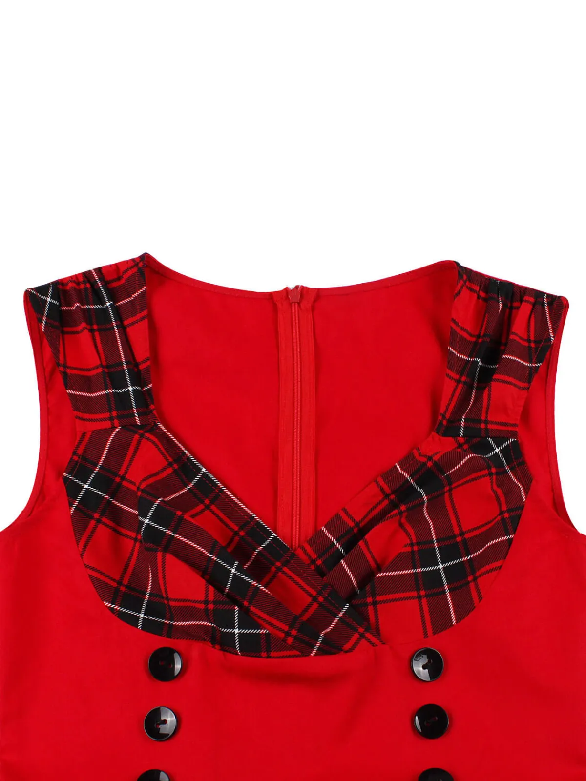 Fashion Retro Stage Red & Black 1950s Plaid V-Neck Dress