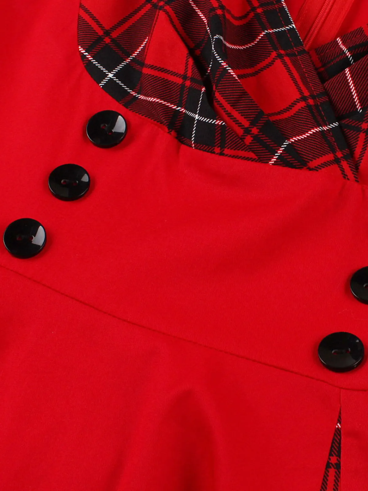Fashion Retro Stage Red & Black 1950s Plaid V-Neck Dress