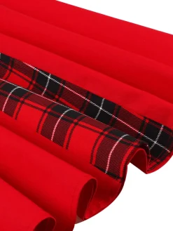 Sale Retro Stage Red & Black 1950s Plaid V-Neck Dress
