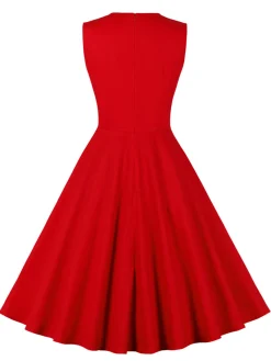 Sale Retro Stage Red & Black 1950s Plaid V-Neck Dress