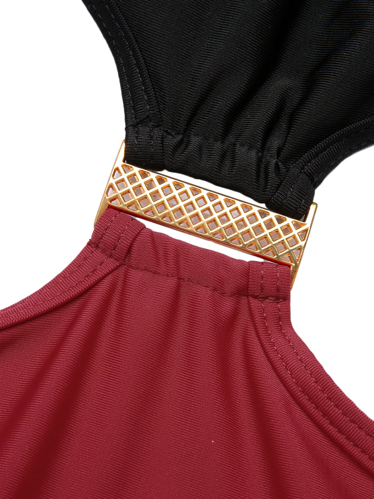 New Retro Stage 1950s Solid Patchwork Lace Up Swimsuit Red & Black