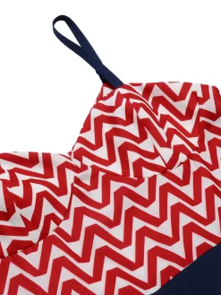 New Retro Stage Red & Blue 1950s Chevron Stripe Strap Romper Dark Blue