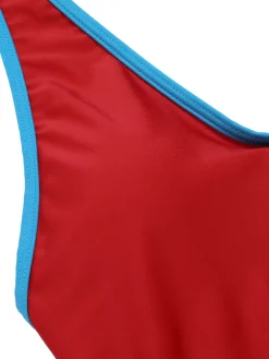 Hot Retro Stage 1930s Solid Patchwork Swimsuit Set Red & Blue