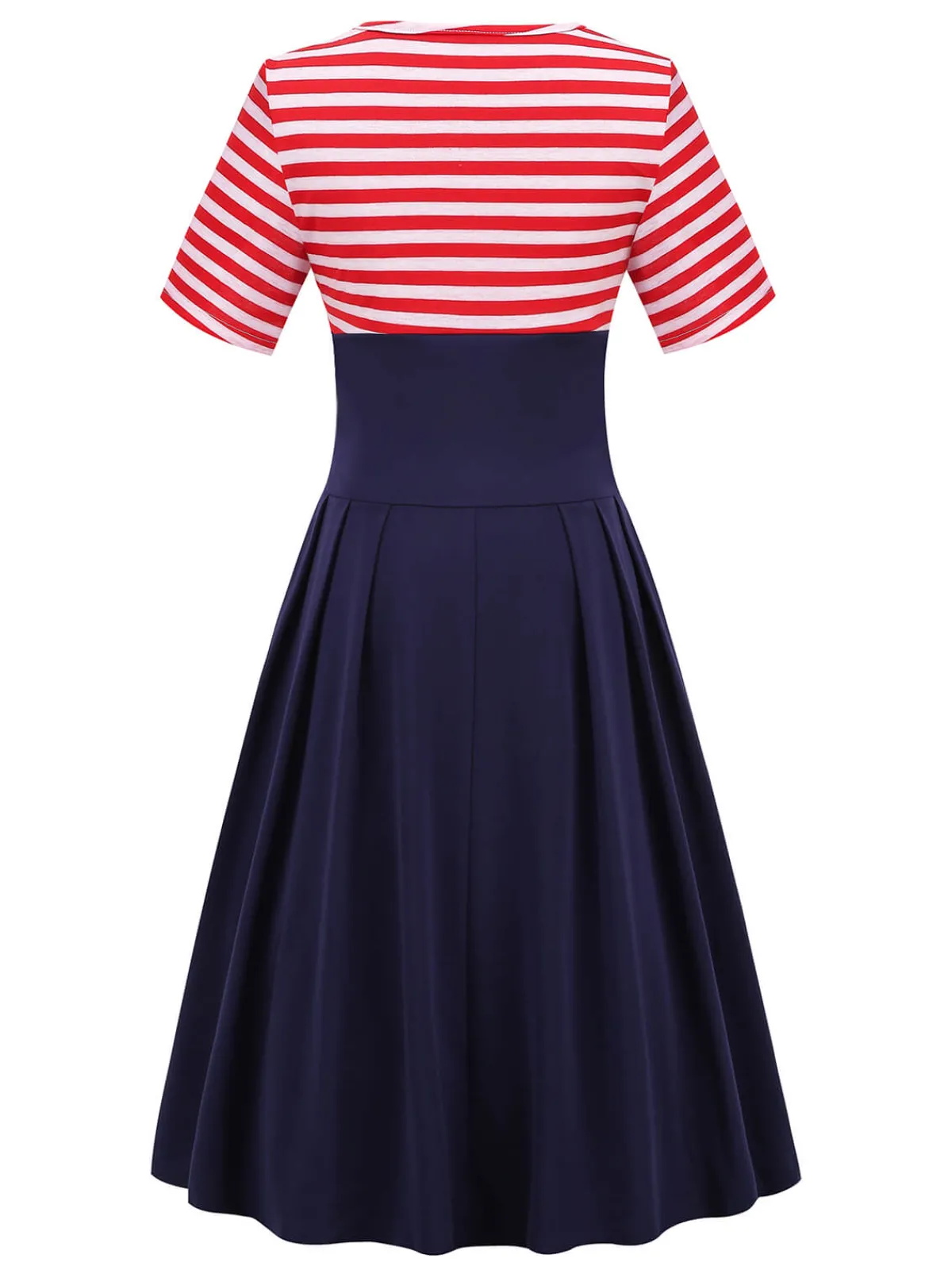 Clearance Retro Stage 1970s Stripe Patchwork Swing Dress Red & Blue