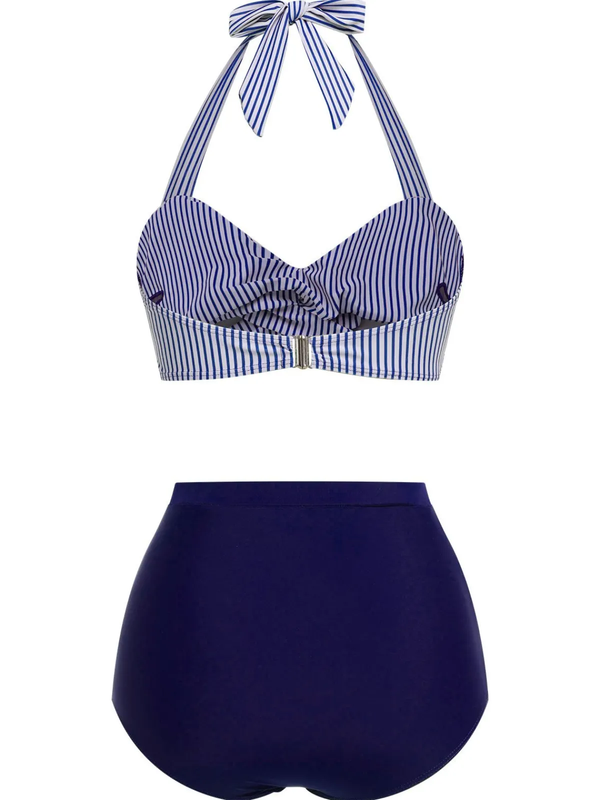 New Retro Stage Red & Blue 1940s Striped Halter Swimsuit Set