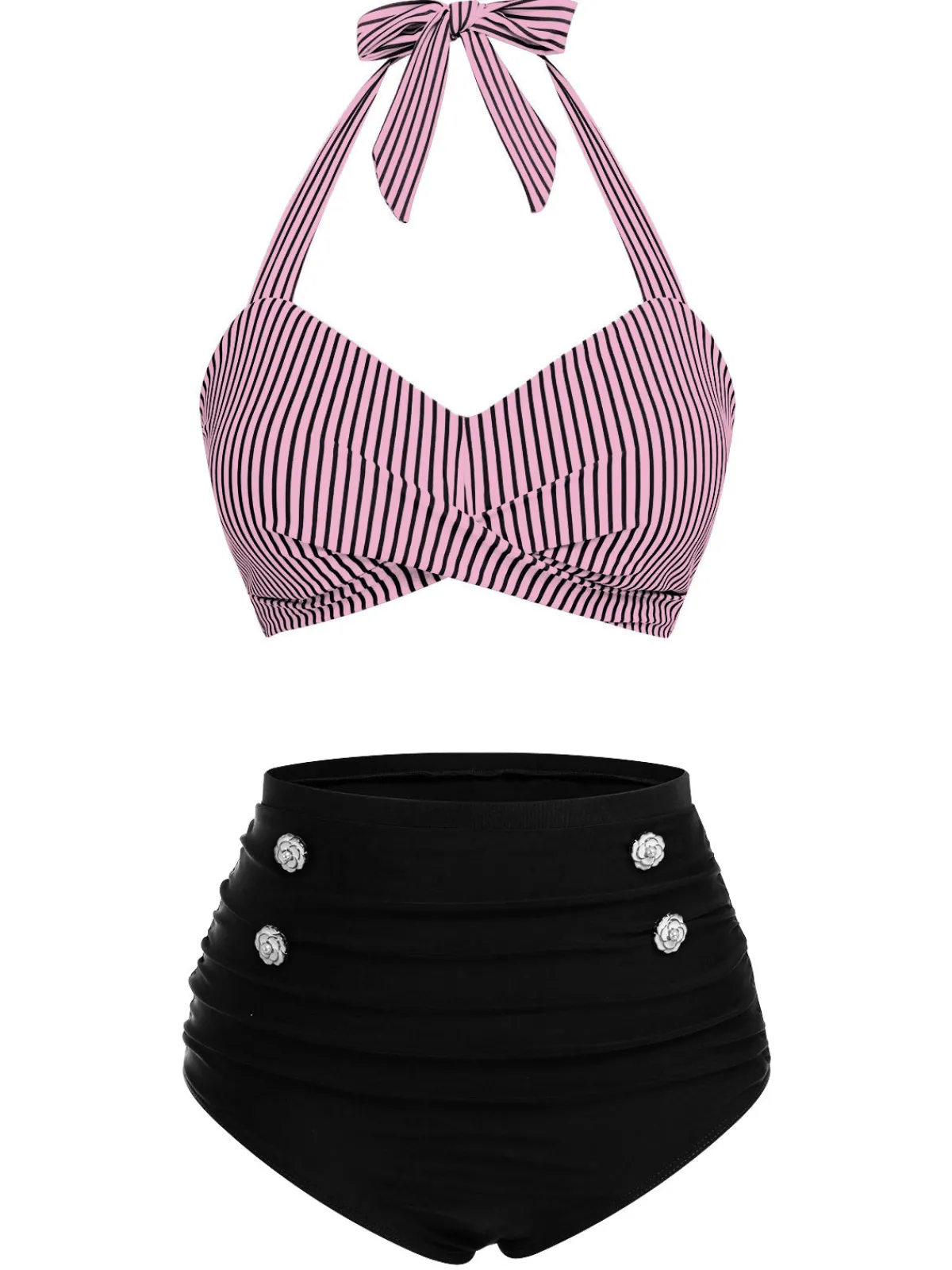 New Retro Stage Red & Blue 1940s Striped Halter Swimsuit Set