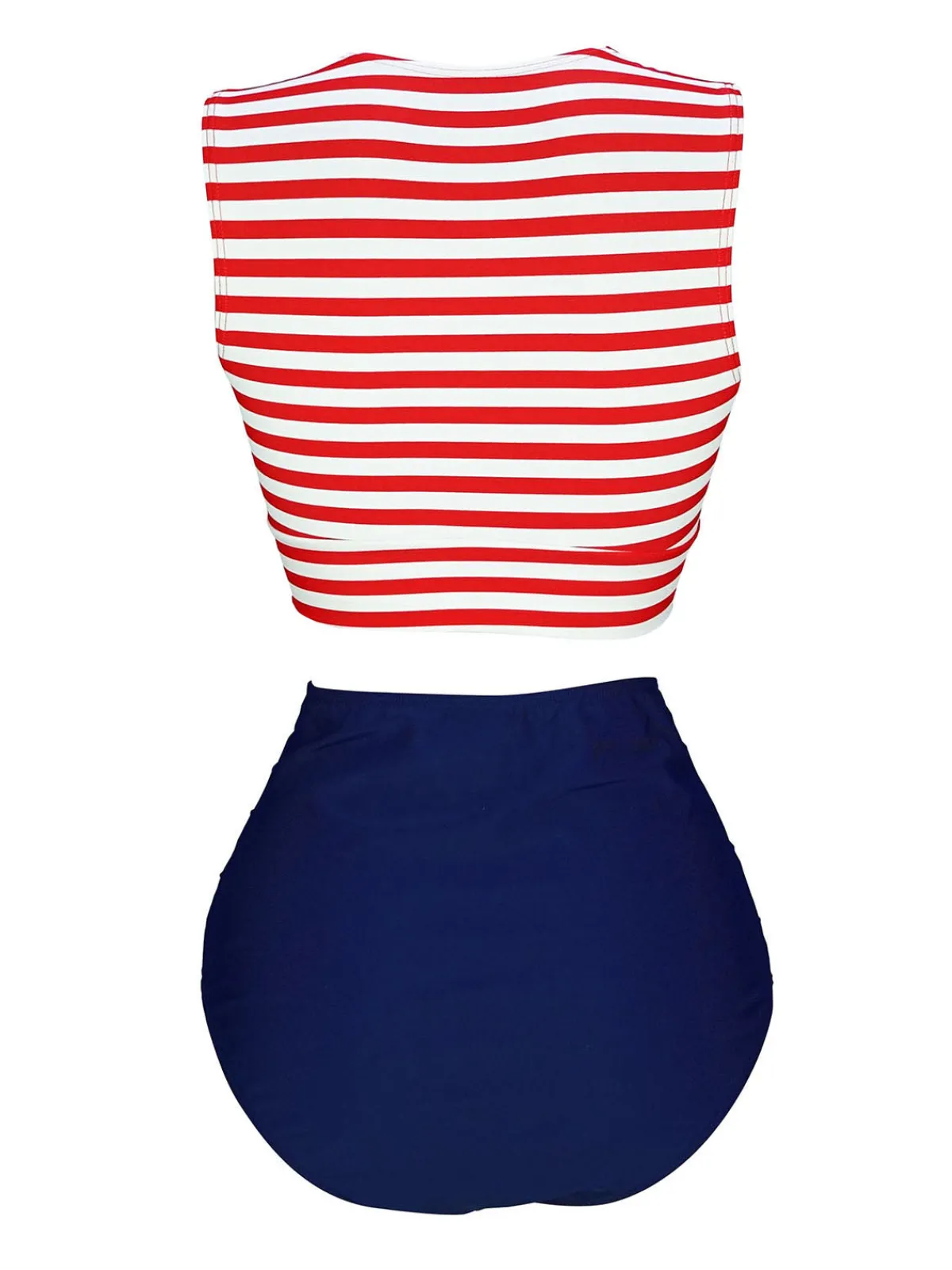 Clearance Retro Stage Red & Blue 1970s Striped Waist Tie Patchwork Swimsuit