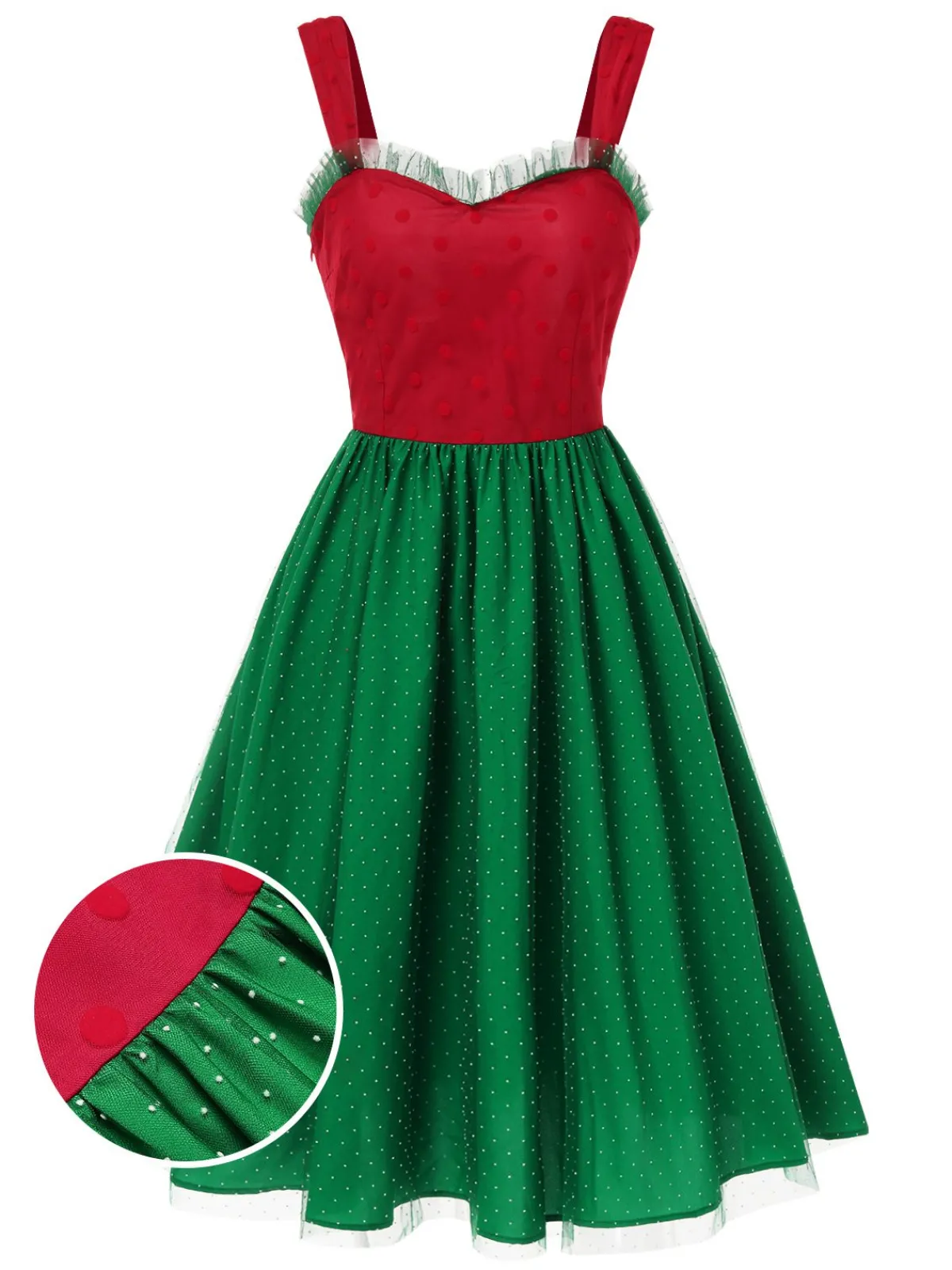 Outlet Retro Stage 1950s Christmas Polka Dots Dress Red & Green