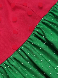 Outlet Retro Stage 1950s Christmas Polka Dots Dress Red & Green