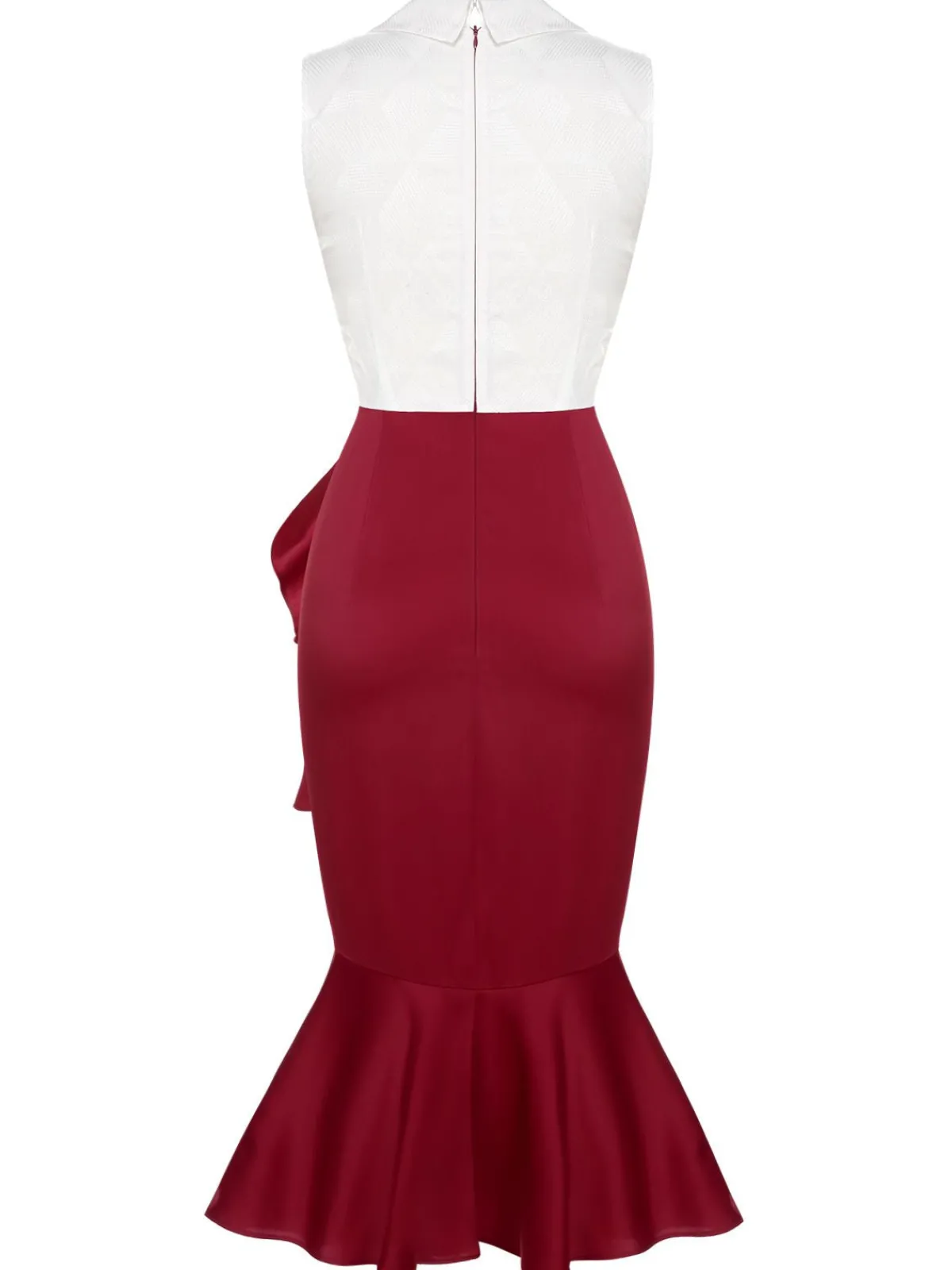 New Retro Stage 1930s Sleeveless Slit Fishtail Dress Red & White