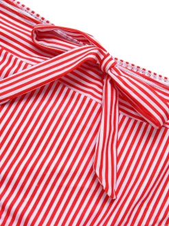 Best Retro Stage Red & White 1930s Striped Knot Halter Swimsuit Red&White