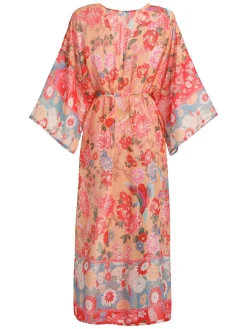 Online Retro Stage Red Floral Bohemian Lace-Up Cover Up