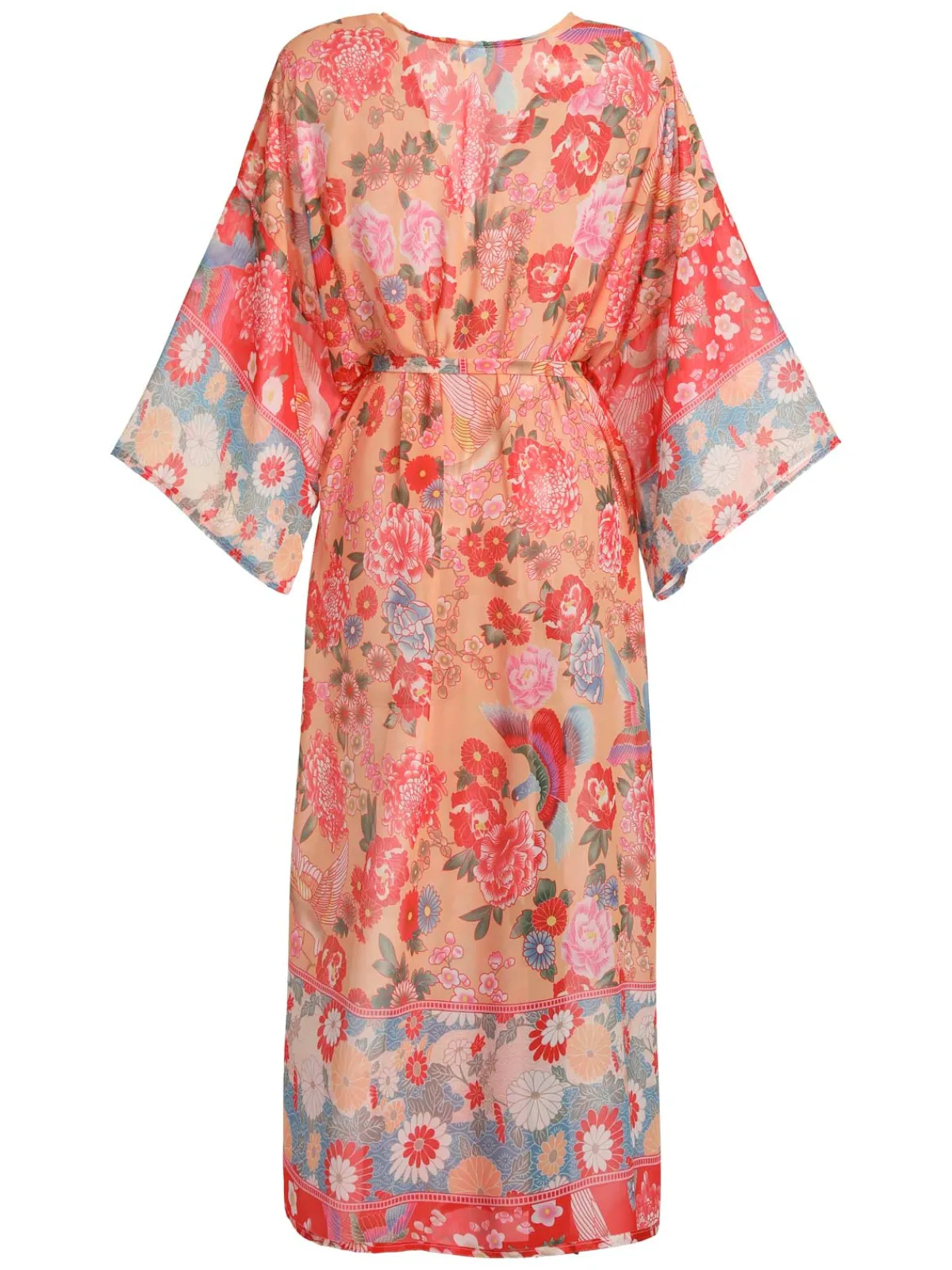 Online Retro Stage Red Floral Bohemian Lace-Up Cover Up