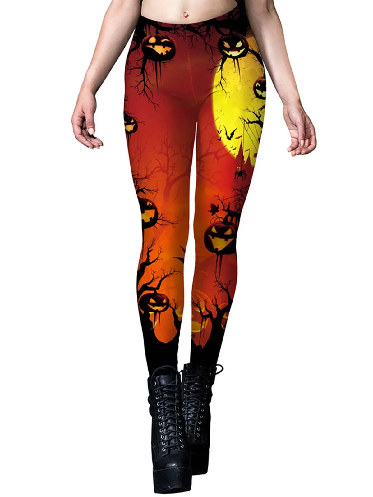Discount Retro Stage Halloween Pumpkin Tight Leggings Red