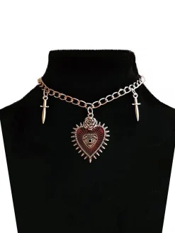 Online Retro Stage Red Halloween Rose Heart Cross Pendant Necklace