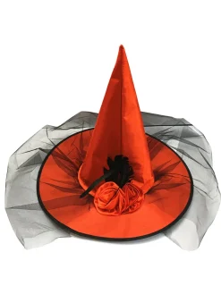 Outlet Retro Stage Red Halloween Witch Hat With Veil