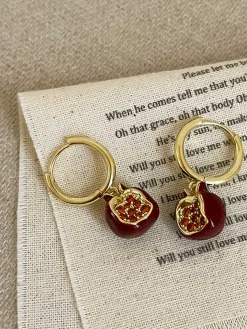 Online Retro Stage Red Pomegranate Charm Earrings