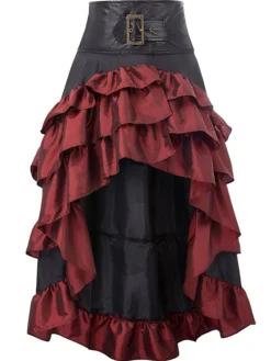 Outlet Retro Stage Red Ruffle Patchwork Irregular Skirt