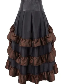 Outlet Retro Stage Red Ruffle Patchwork Irregular Skirt