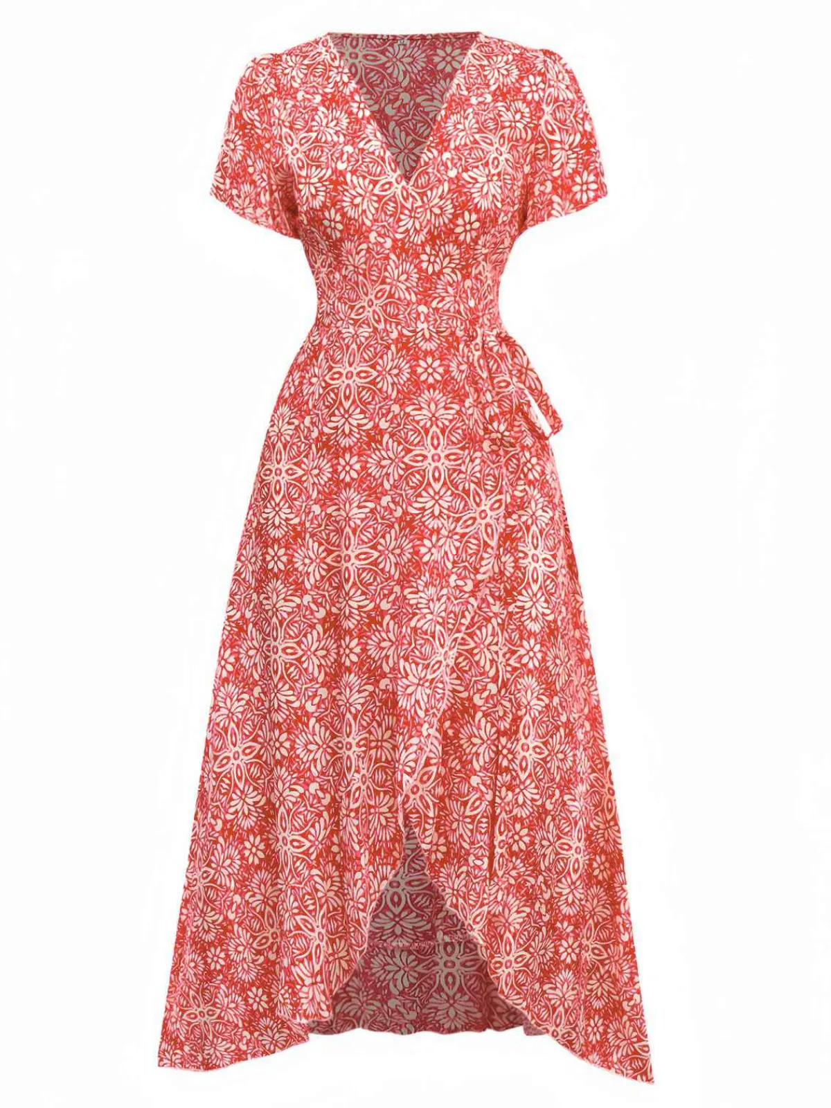 Best Retro Stage 1940s Boho Floral Wrap Dress Red