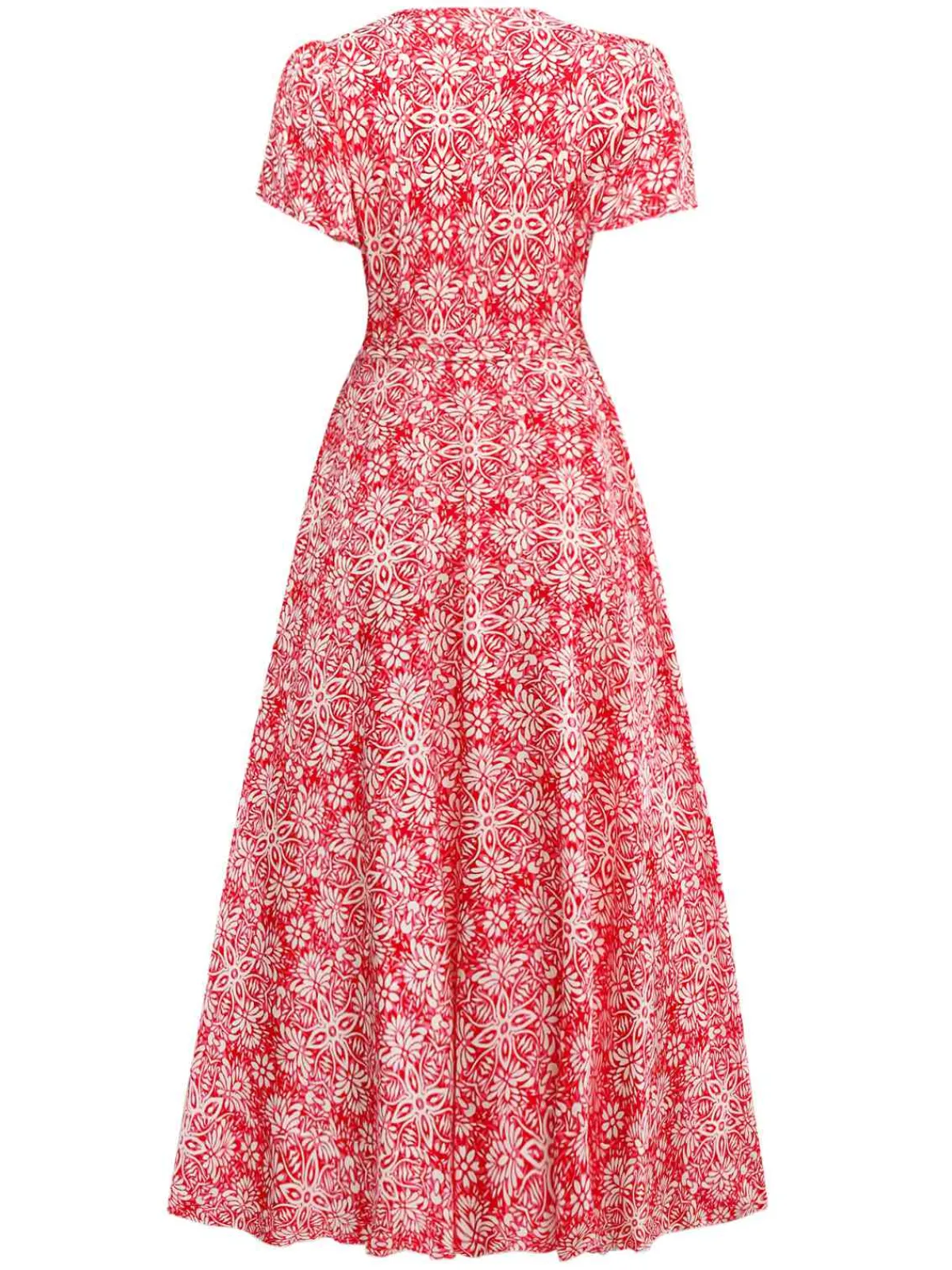 Best Retro Stage 1940s Boho Floral Wrap Dress Red