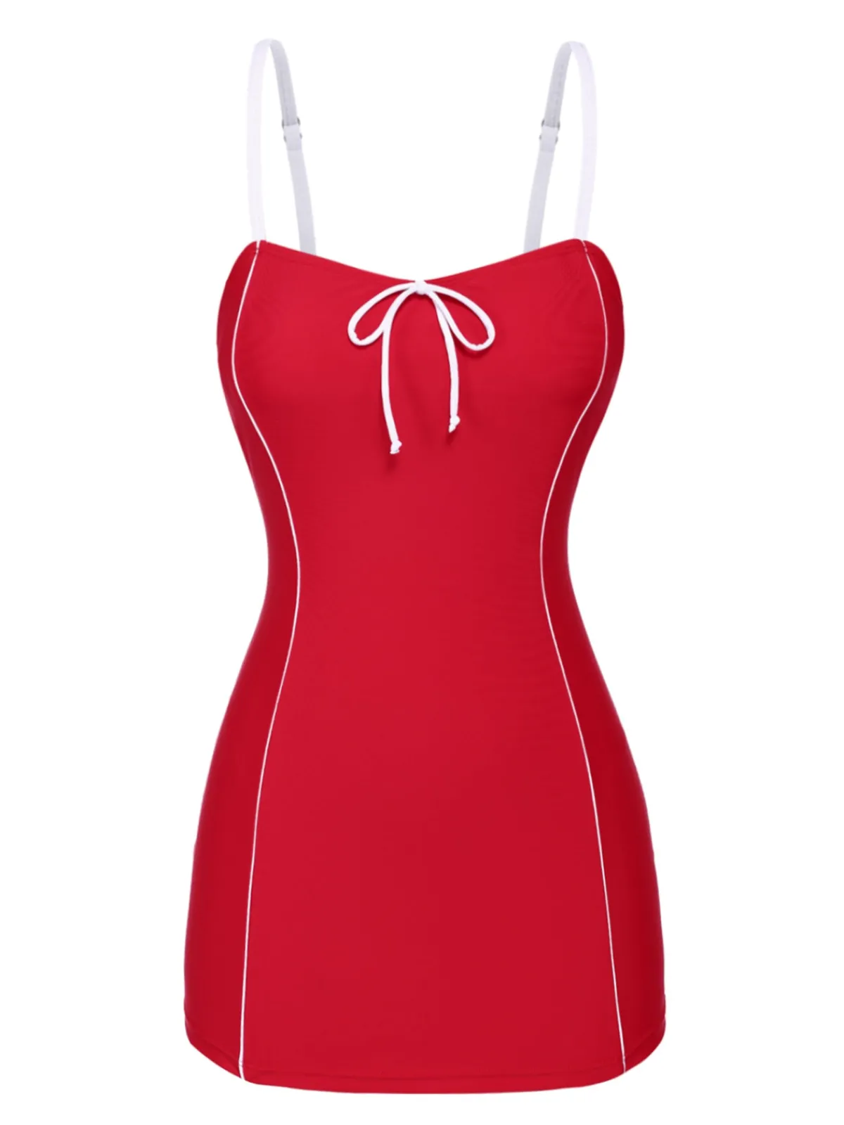 Hot Retro Stage 1940s Bow Straps One-Piece Swimsuit Red