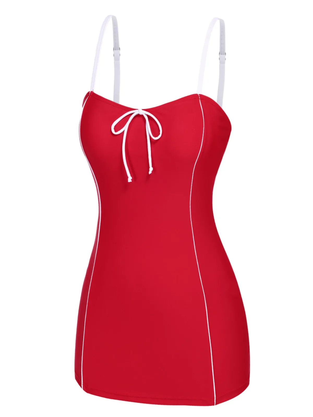 Hot Retro Stage 1940s Bow Straps One-Piece Swimsuit Red