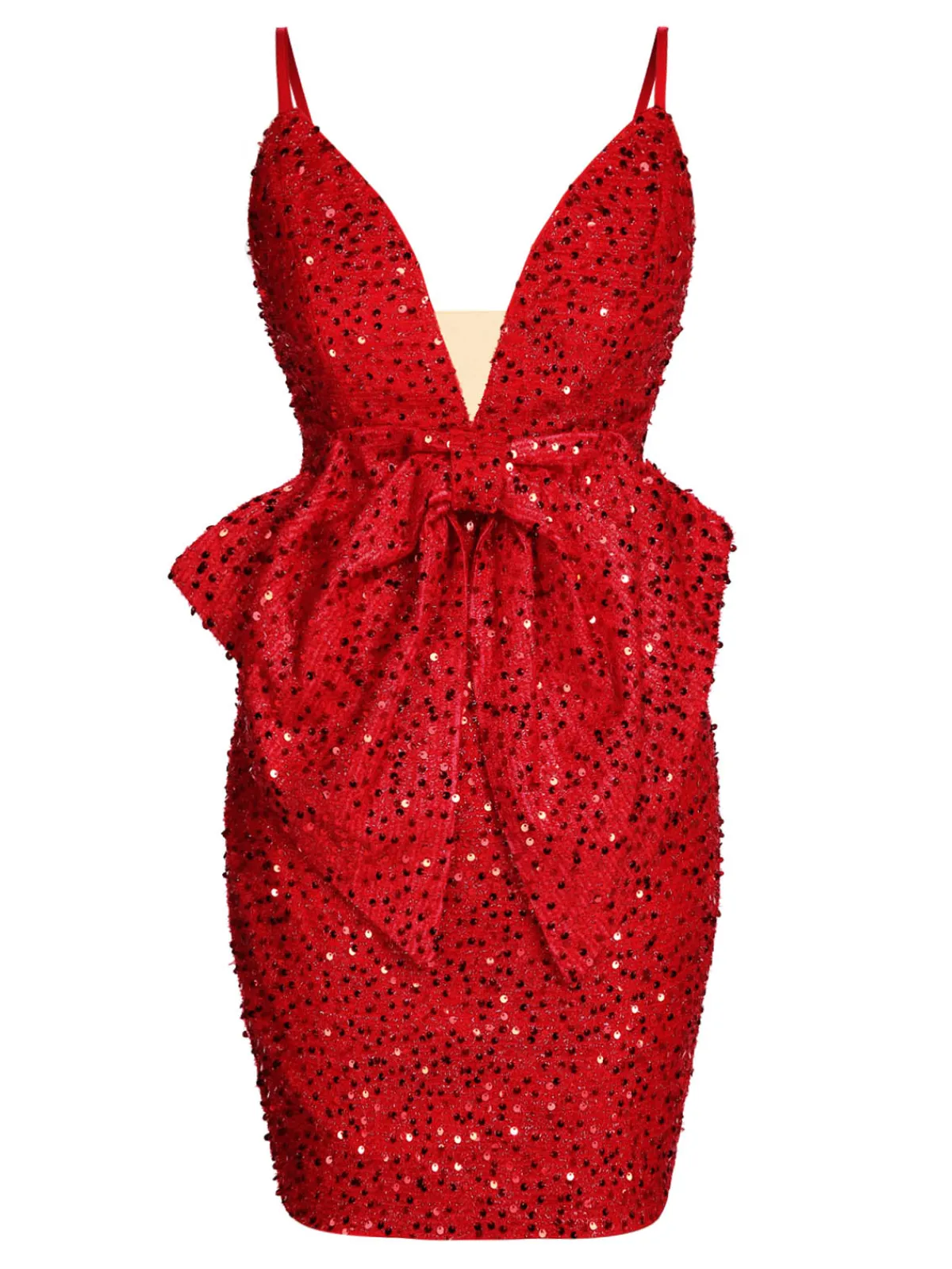 Best Retro Stage 1960s Bowknot Plunge-V Pencil Dress Red