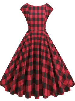 Discount Retro Stage 1950s Buffalo Plaids Swing Dress Red