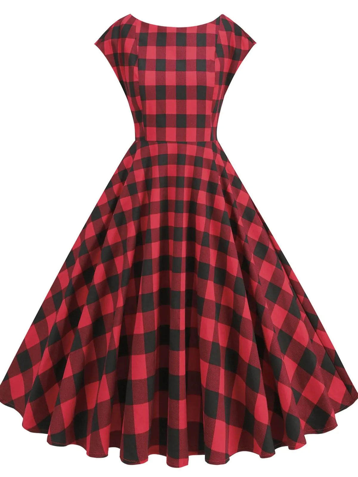 Discount Retro Stage 1950s Buffalo Plaids Swing Dress Red