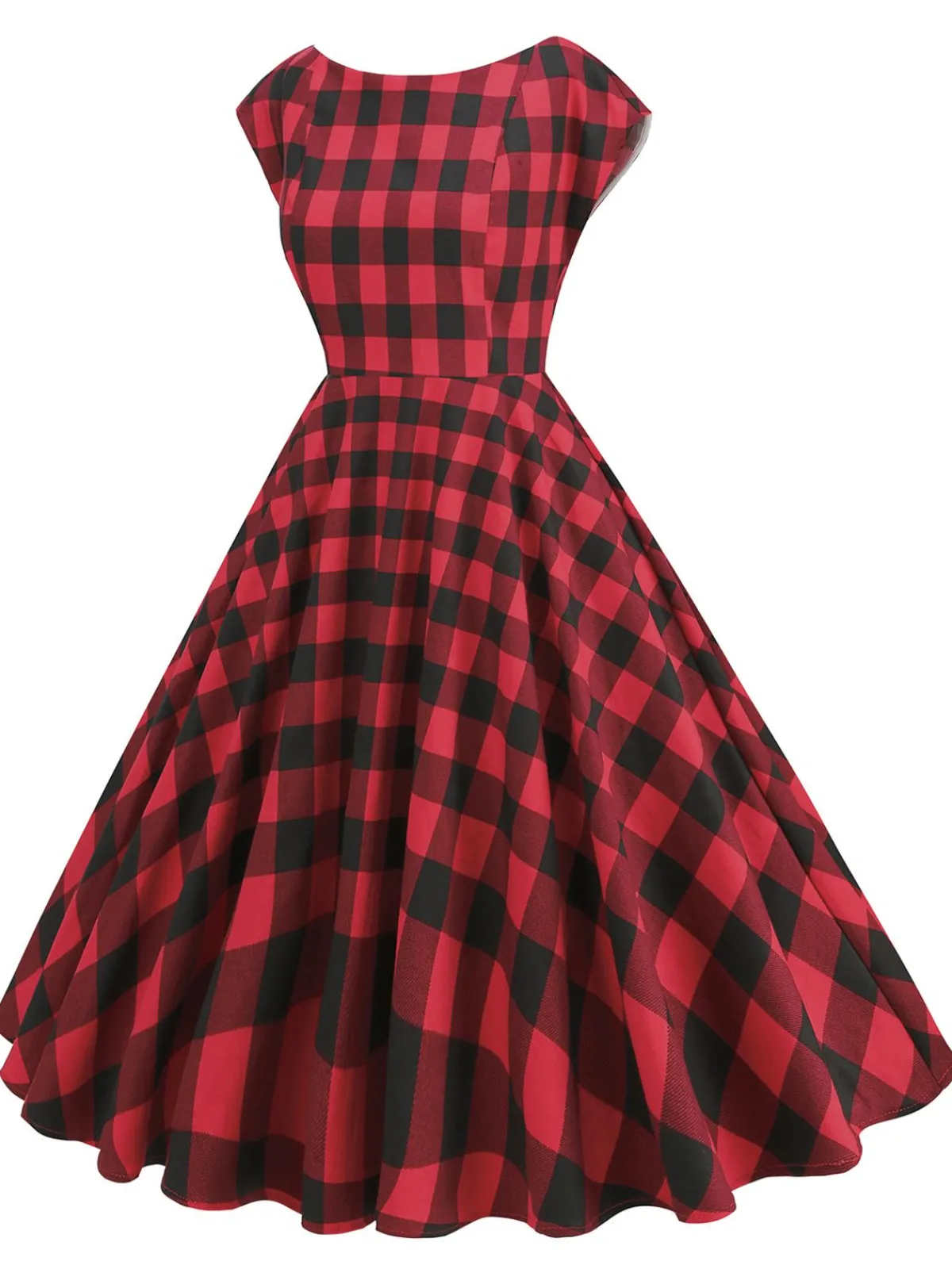 Discount Retro Stage 1950s Buffalo Plaids Swing Dress Red