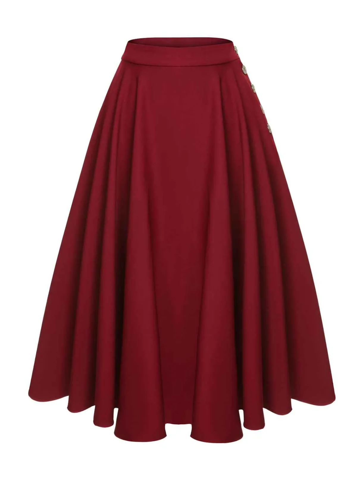 Fashion Retro Stage 1940s Buttoned Solid Skirt Red