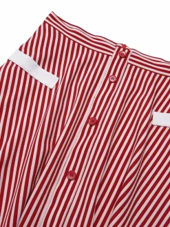 Best Retro Stage 1940s Buttoned Stripes Skirt Red