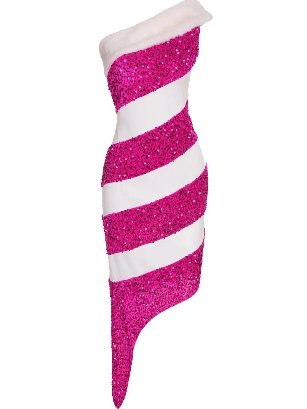 Sale Retro Stage Red 1960s Candy Cane One-Shoulder Dress