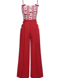 Online Retro Stage 1930s Cherry Cupcake Strap Jumpsuit Red