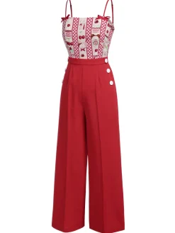 Online Retro Stage 1930s Cherry Cupcake Strap Jumpsuit Red