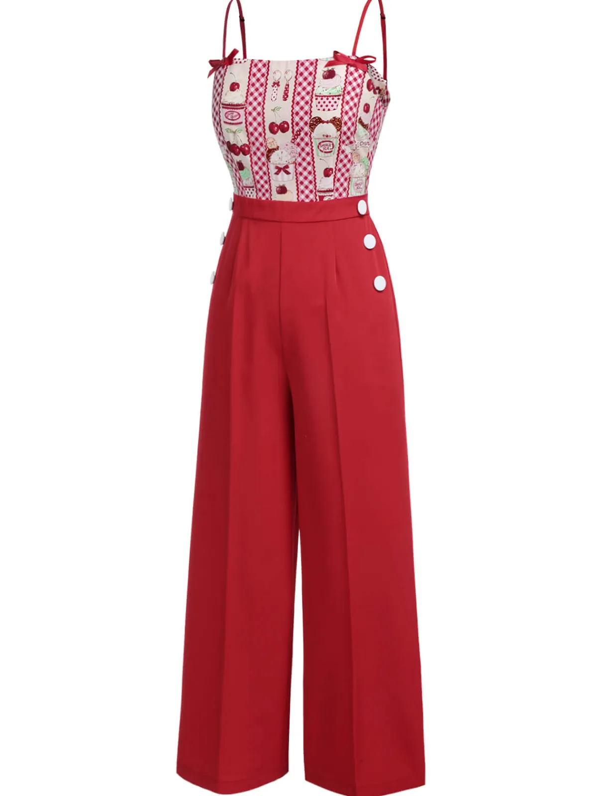 Online Retro Stage 1930s Cherry Cupcake Strap Jumpsuit Red