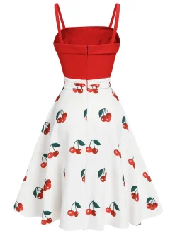 Hot Retro Stage 1950s Cherry Spaghetti Strap Dress Red