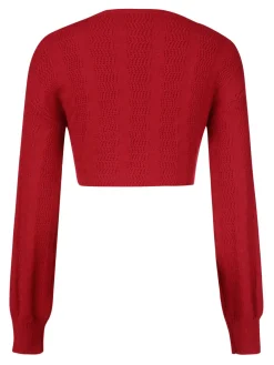 Hot Retro Stage 1980s Christmas Bowknot Crop Sweater Red