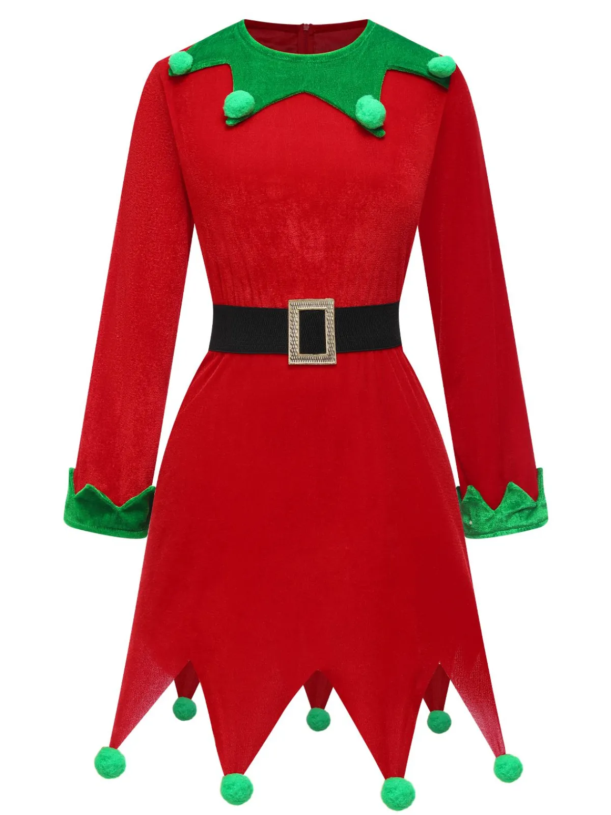 New Retro Stage Red 1980s Christmas Elf Costume Dress Set Red & Green