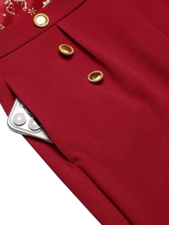 Best Retro Stage 1930s Christmas Elk Gilded Velvet Jumpsuit Red