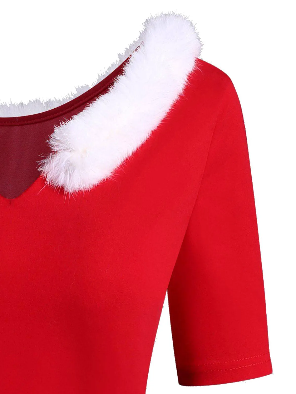 Outlet Retro Stage 1950s Christmas Fur Collar Dress Red