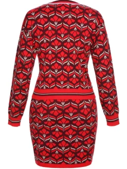 Outlet Retro Stage 1960s Christmas Jacquard Dress Red