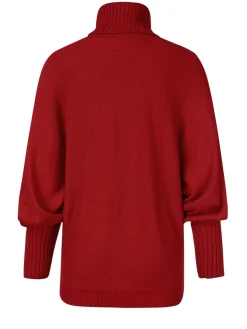 Fashion Retro Stage 1980s Christmas Merry Print Turtleneck Sweater Red