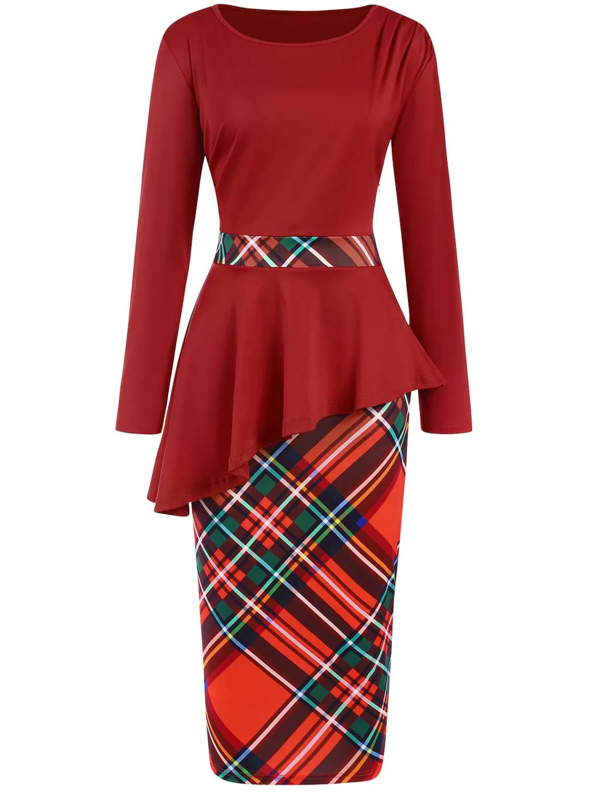 New Retro Stage 1960s Christmas Plaids Patchwork Dress Red